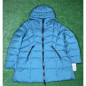 Bernardo Women's Full Zip EcoPlume Blue Puffer Hooded Jacket New